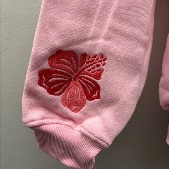 Pink Palm Puff Hoodie Everything Comes In Waves Women Pink Pull Over Hoodie - Picture 7 of 8